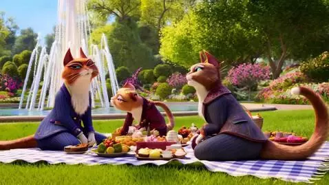 AI Video from prompt: Dragon-like cats with dapper clothing having a p