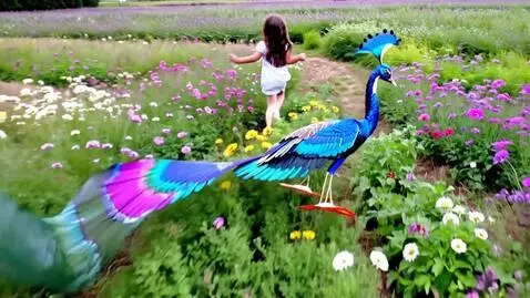AI Video from prompt: A little girl runs and flies a kite on a field f