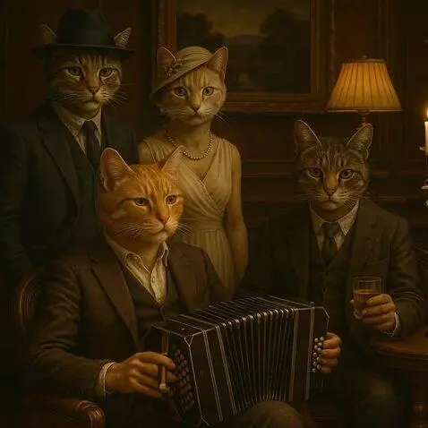 AI Video from prompt: Toca el bandoneon suavemente,interactuan  elegan