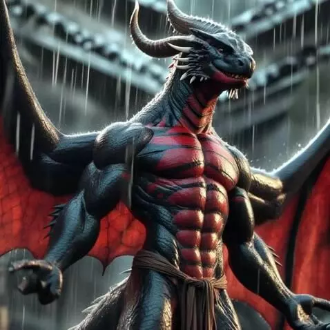 AI Video from prompt: Dragon born enjoying the rain and the outdoor lo