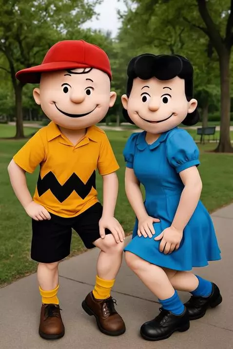 AI Video from prompt: two mascot characters, open hands on hips, shaki