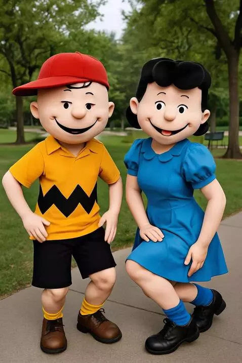 AI Video from prompt: two mascot characters, open hands on hips, shaki