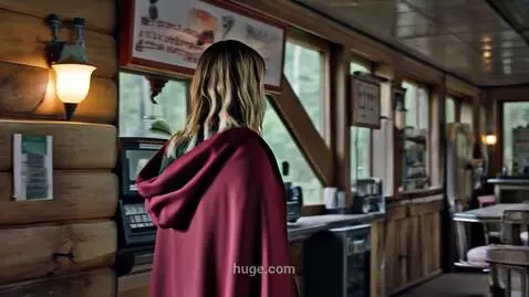AI Video from prompt: A young blonde woman with slightly damp, shoulde