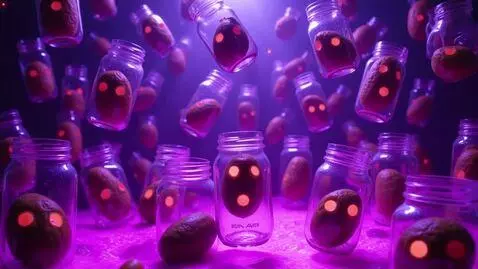 AI Video from prompt: a pattern of falling mason jars with  pickles wi