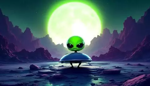 AI Video from prompt: classic little green alien landing his ship and 