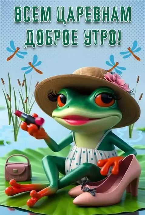 AI Video from prompt: The Frog puts on lipstick , smiles , adjusts his