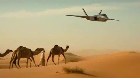 AI Video from prompt: a black plan in disert and gamells