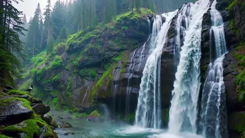 AI Video from prompt: Cinematic northern forest waterfall in Canadian 