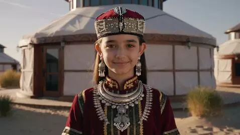 AI Video from prompt: "A beautiful young Karakalpak girl wearing a tra