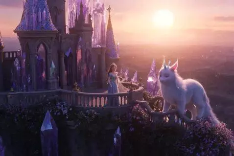 AI Video from prompt: Wide aerial cinematic shot of glowing magical ki