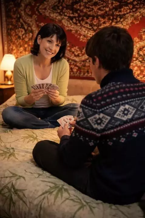 AI Video from prompt: The girl is smiling, the guy is sitting with his