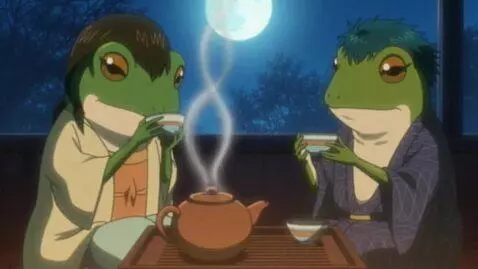 AI Video from prompt: In the style of Japanese cartoons, two frogs, Bi