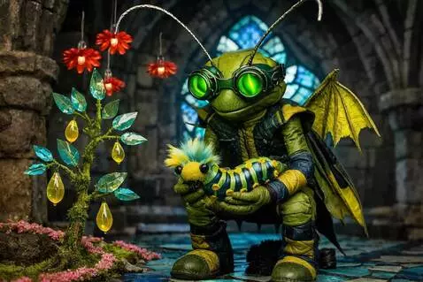 AI Video from prompt: The sapling grows. The puppet stands.  caterpill