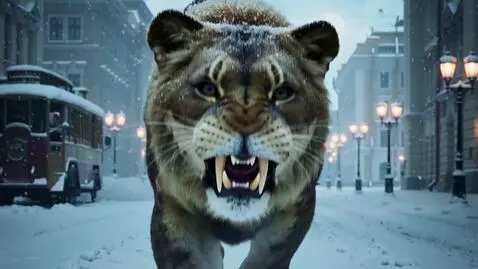 AI Video from prompt: Black lion with rare white spotting pattern like