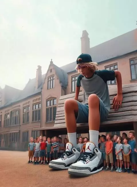 AI Video from prompt: The tallest boy slowly stands up and shows his s