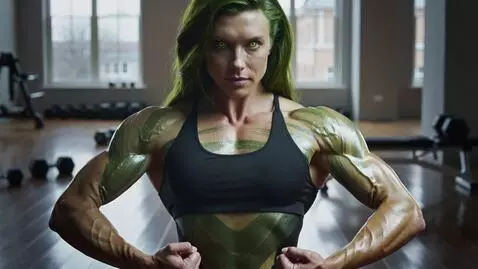 AI Video from prompt: Posion ivy posing muscles, flex PECS, , adominal