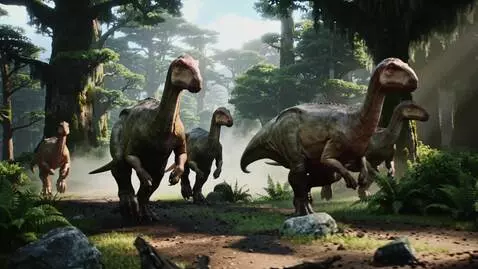 AI Video from prompt: Dianosaurus are walking in the forest