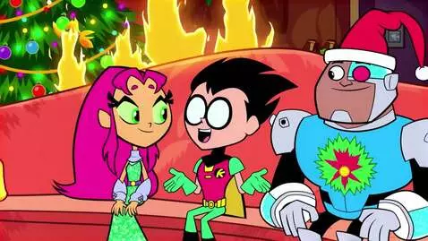 AI Video from prompt: Robin, Starfire, and Cyborg are playing a Christ