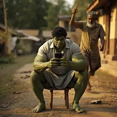 AI Video from prompt: Behind him, an old village man (his father) slow