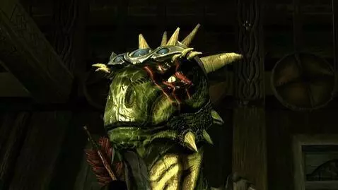 AI Video from prompt: Argonian lizard dude looking around then looking