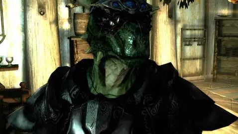 AI Video from prompt: Argonian lizard dude looking around then looking