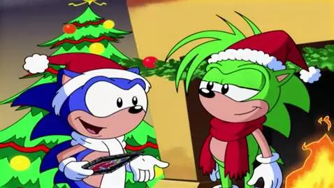 AI Video from prompt: Sonic the Hedgehog with Feliz Navidad CD case an