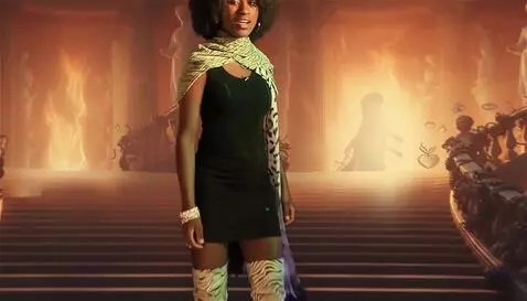 AI Video from prompt: she sings the song, the camera moves to her righ