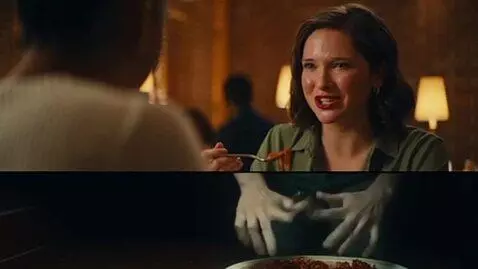 AI Video from prompt: Split screen showing a woman's face above the ta