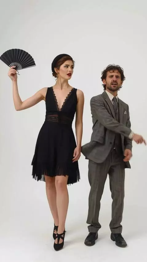 AI Video from prompt: A man slaps a woman below the back and they star