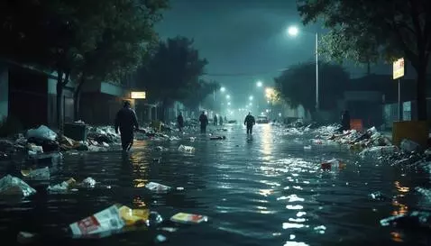 AI Video from prompt: It's gloomy, it's raining, people are walking th