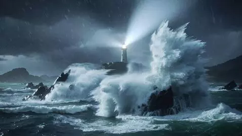 AI Video from prompt: A cinematic shot of a powerful storm at sea. Hug