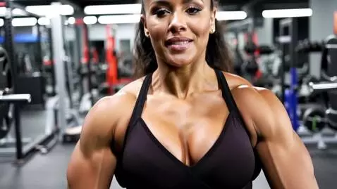 AI Video from prompt: Female bodybuilder, walking, huge muscles, muscl
