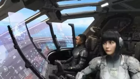 AI Video from prompt: "The girl takes her seat at the controls beside 