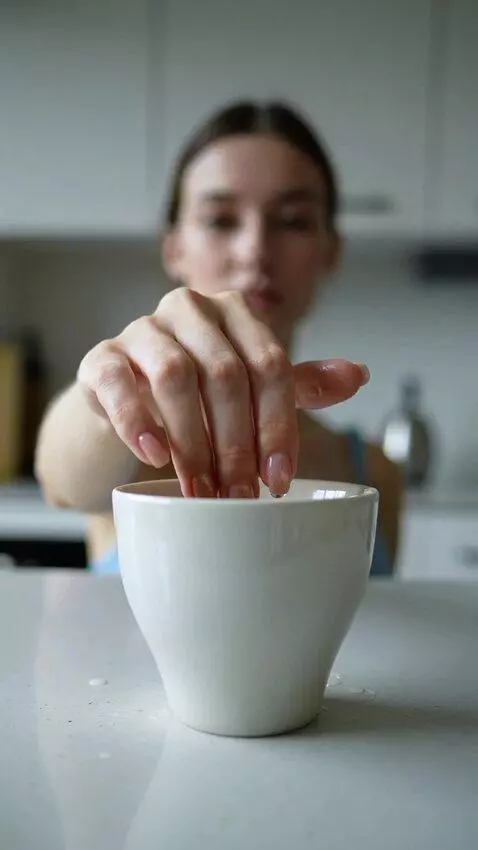 AI Video from prompt: Close-up. A beautiful cup stands directly in fro