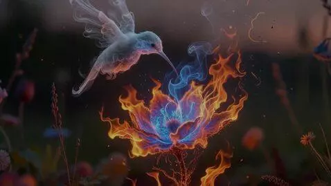AI Video from prompt: a cloud of smoke floats over a burning flower an