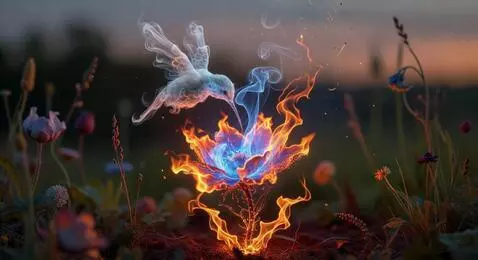 AI Video from prompt: a cloud of smoke in the shape of hummingbird flo