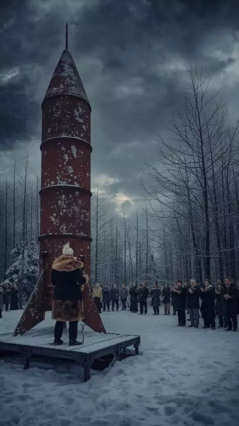 AI Video from prompt: A man standing on a platform near a rocket gives