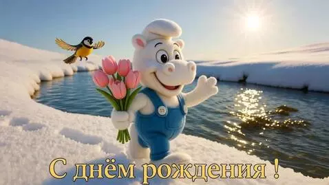 AI Video from prompt: A white, smiling, anthropomorphic felt hippopota