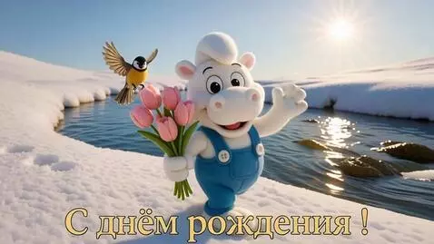 AI Video from prompt: A felt, anthropomorphic, white, smiling hippopot