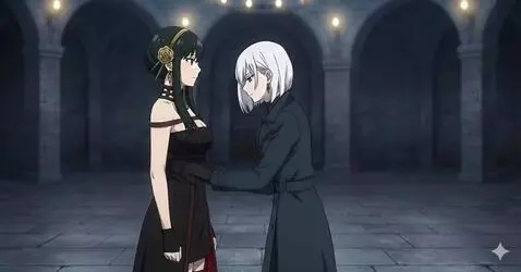 AI Video from prompt: White-haired woman came closer to woman with bla