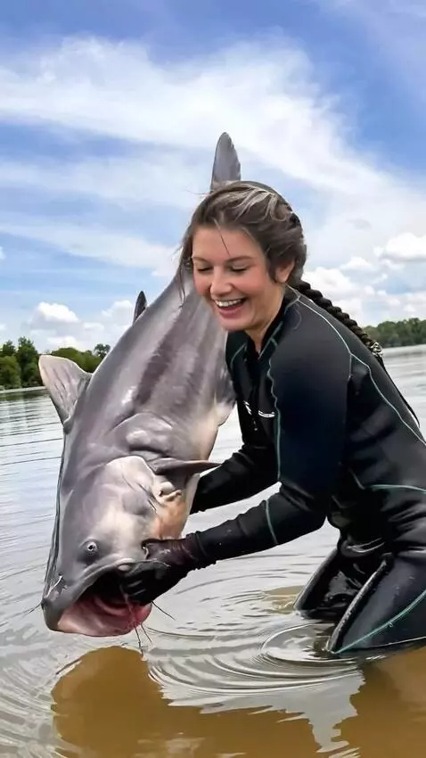 AI Video from prompt: the girl releases the catfish, but it is attacke