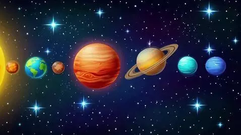 AI Video from prompt: Visual Action: The colourful planets gently bob 