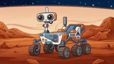 AI Video from prompt: Visual Action: A cute, high-tech, friendly-looki