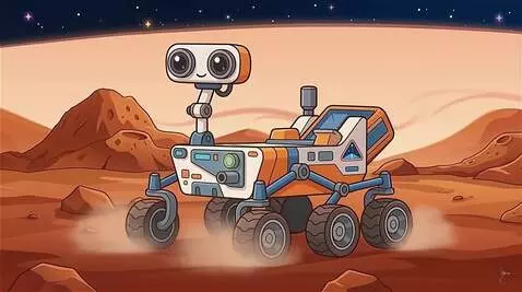 AI Video from prompt: Visual Action: A cute, high-tech, friendly-looki