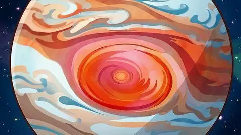 AI Video from prompt: Visual Action: An extreme close-up of Jupiter's 