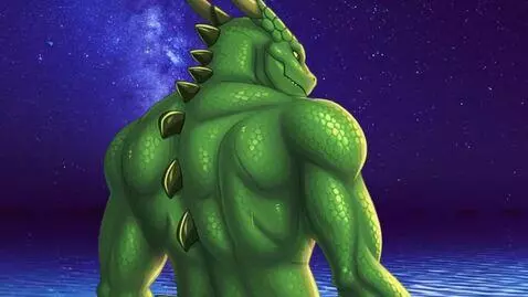 AI Video from prompt: Argonian lizard dude looking around then he look