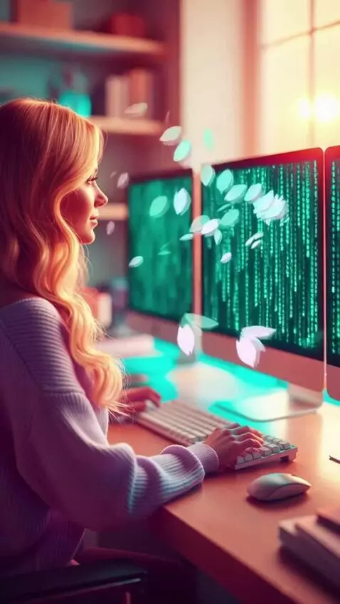 AI Video from prompt: Style: Cinematic, high detail. A female programm