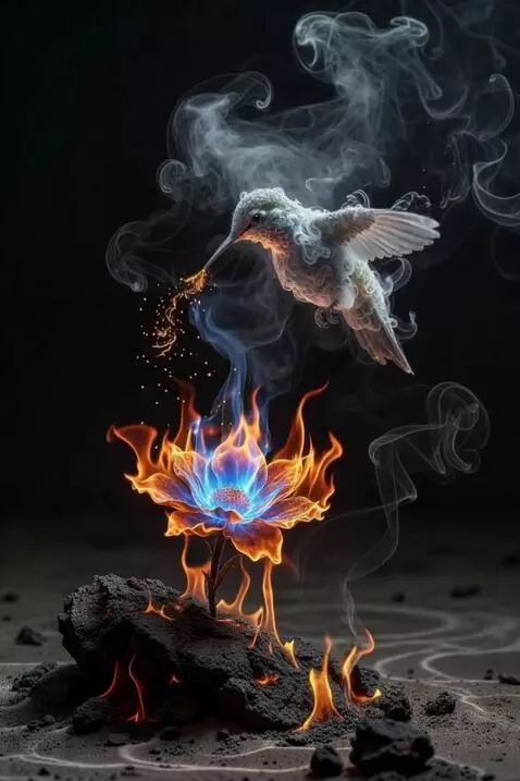 AI Video from prompt: A hummingbird-shaped ephemeral semi transparent 