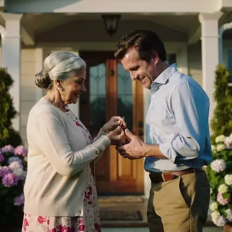 AI Video from prompt: generate a video of a grandmother giving her son