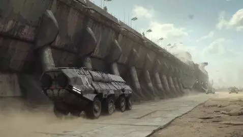 AI Video from prompt: The endless nuclear wastelands, an armored vehic